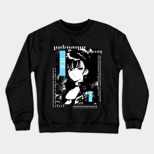 Cute beautiful girl with 80's jacket in black and white anime style | gothic | grunge | dark | alternative clothing Crewneck Sweatshirt